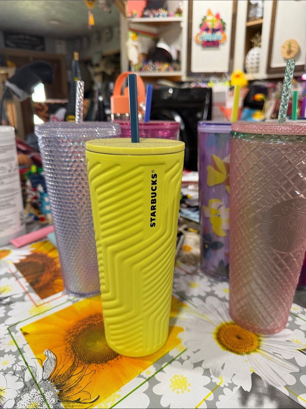 Starbucks Neon Yellow and Vibrant Pink Tumblers